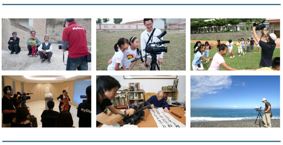 MyStory 拍攝現場照片集錦,六張照片記錄攝影團隊在校園、室內與海邊的工作情形