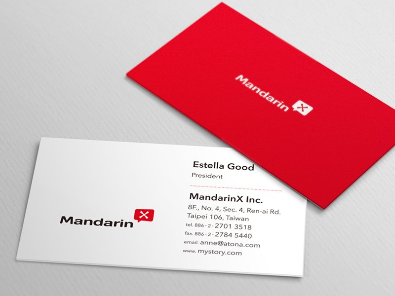 MandarinX business cards in red and white