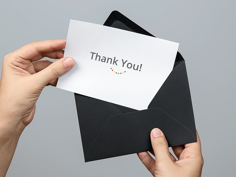 A Google thank-you card and envelope