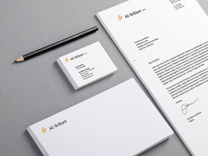 All·Brilliant stationery: letterhead, envelope and business cards